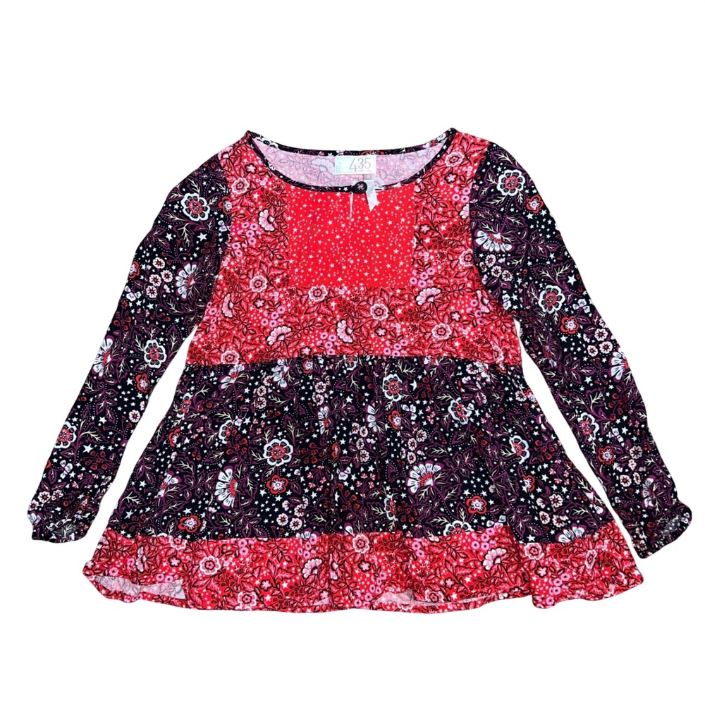 Matilda Jane Girls Red Black Floral Star Mixed Print Tiered Tunic Top 8